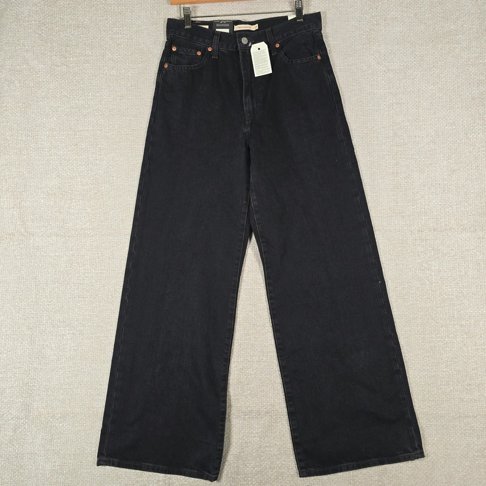 Levis Premium Ribcage Wide Leg Jeans Black Super High Rise 29x32 A60810001 NEW